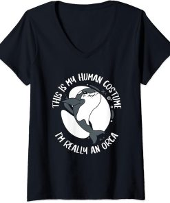 Womens Orca This is my human costume I"m really an orca V-Neck T-Shirt