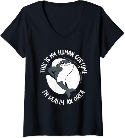 Womens Orca This is my human costume I"m really an orca V-Neck T-Shirt