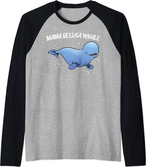 Cool Beluga Whale For Women Mom Orca Whales Save The Ocean Raglan Baseball Tee