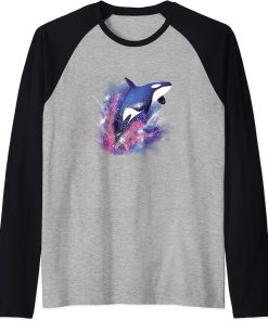 Orca Killer Whale In Outer Space Universe Galaxy Vintage Raglan Baseball Tee