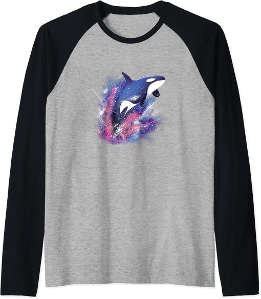 Orca Killer Whale In Outer Space Universe Galaxy Vintage Raglan Baseball Tee