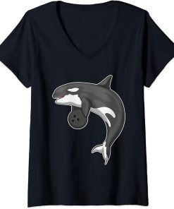 Womens Orca Bowling Bowling ball Sports V-Neck T-Shirt