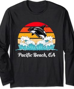 Vintage Pacific Beach CA Distressed Orca Killer Whale Art Long Sleeve T-Shirt